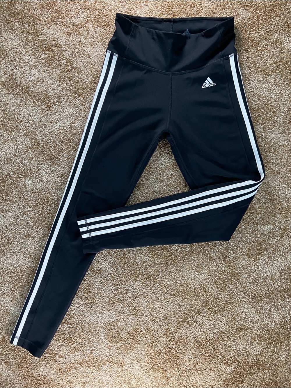 Adidas Climalite Black 3-Stripe High Rise Leggings Women’s Small Activewear - Picture 1 of 13